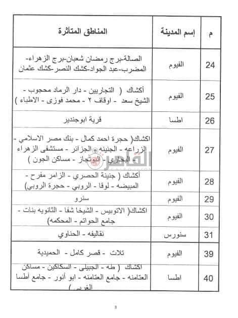 جدول تخفيض الاحمال في الفيوم 6