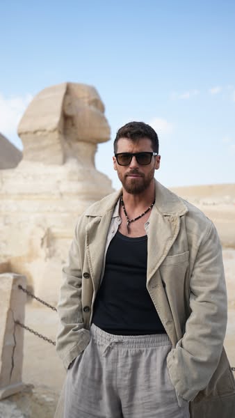 &nbsp;النجم التركي جان يامان خلال زياته لمنطقة أهرامات الجيزة