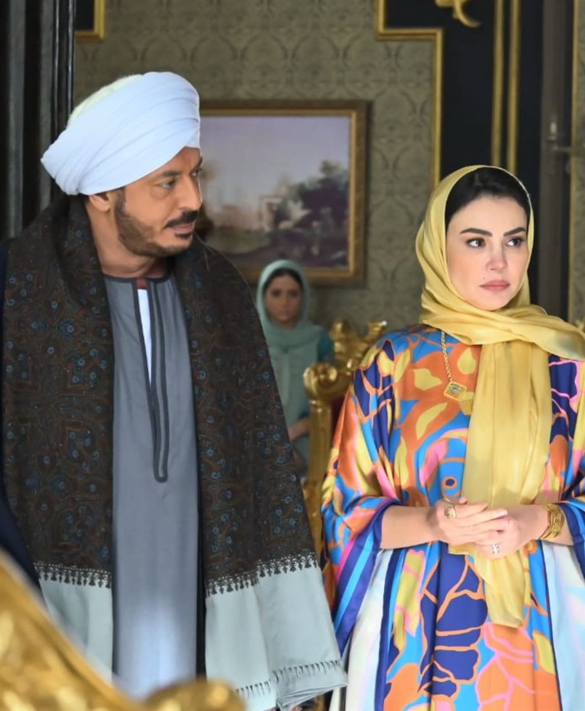 زواج مصطفى شعبان من دينا فؤاد ضمن أحداث الحلقة السابعة من &nbsp;مسلسل حكيم باشا&nbsp;