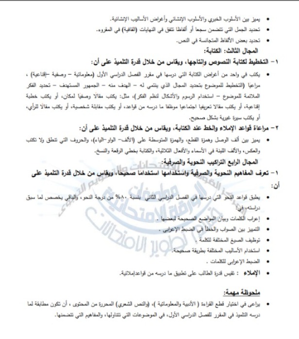 مواصفات امتحان اللغة العربية لـ طلاب الإعدادية الترم الثاني&nbsp;