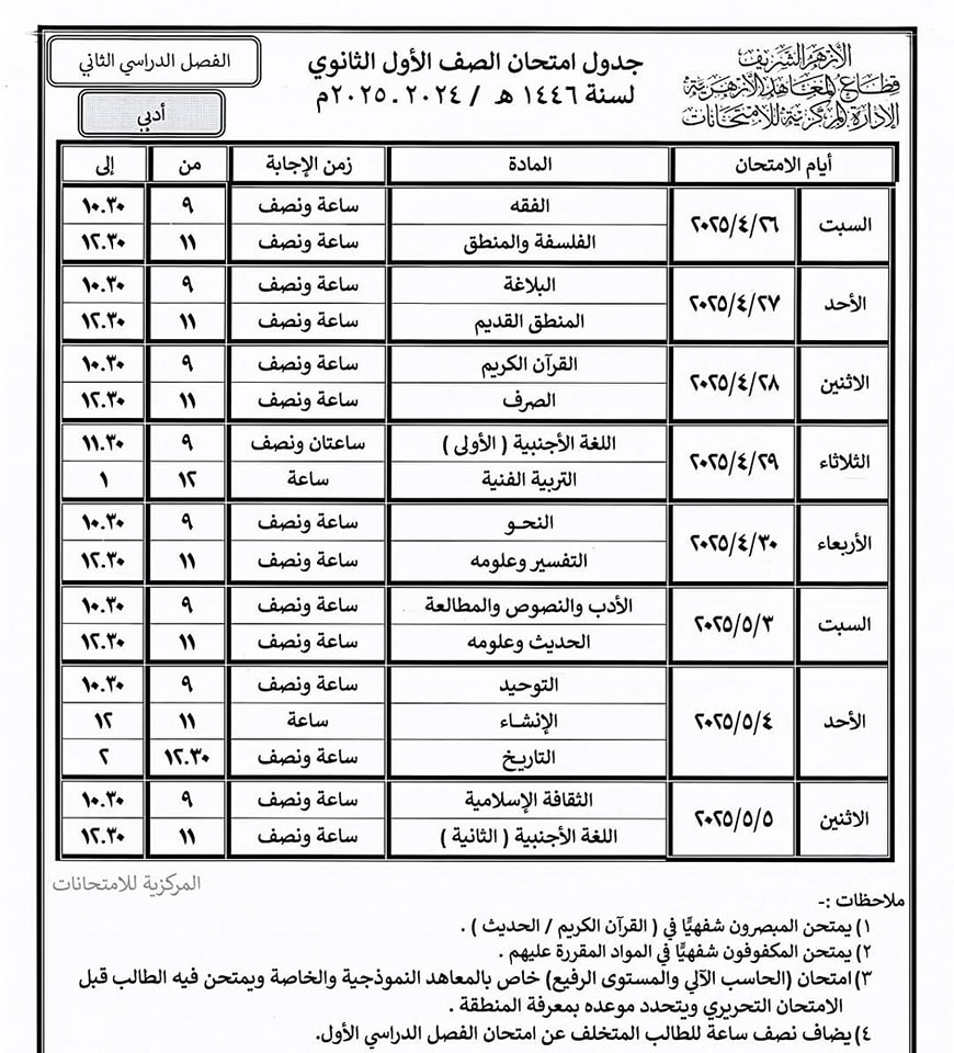 تنطلق الشهر المقبل.. جداول امتحانات النقل والشهادتين الابتدائية والاعدادية والبرنامج التأهيلي لـ طلاب الأزهر