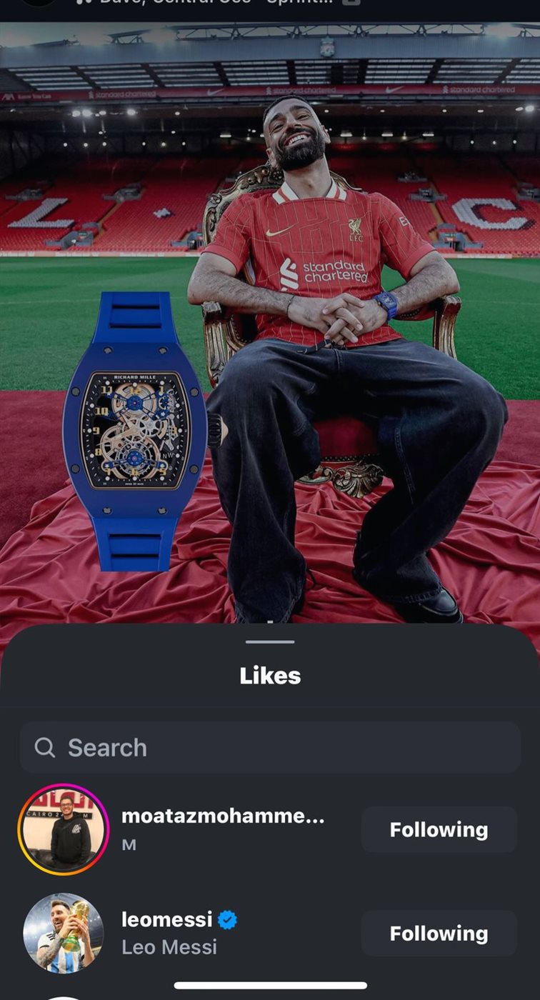 ساعة محمد صلاح تثير إعجاب ميسي على انستجرام