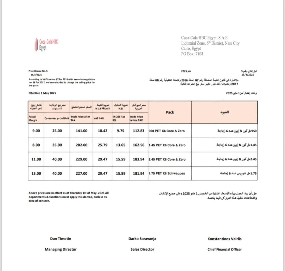 &nbsp;أسعار المشروبات الغازية الخالية من السكر