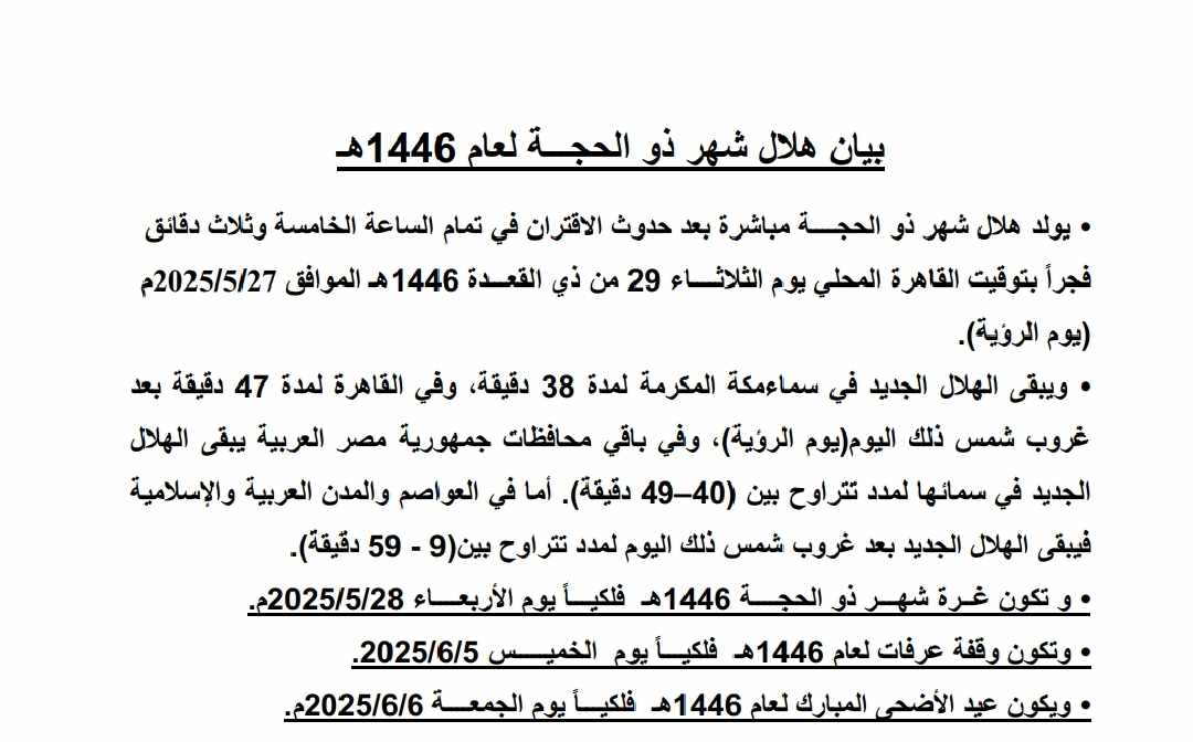أول أيام ذي الحجة 2025 فلكيًا&nbsp;