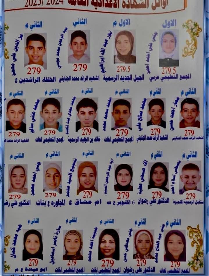 قائمة أوائل الشهادة الإعدادية بالإسماعيلية&nbsp;