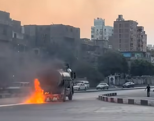 <strong>&nbsp;سائق يقود بترول مشتعلة بمصر القديمة&nbsp;</strong>