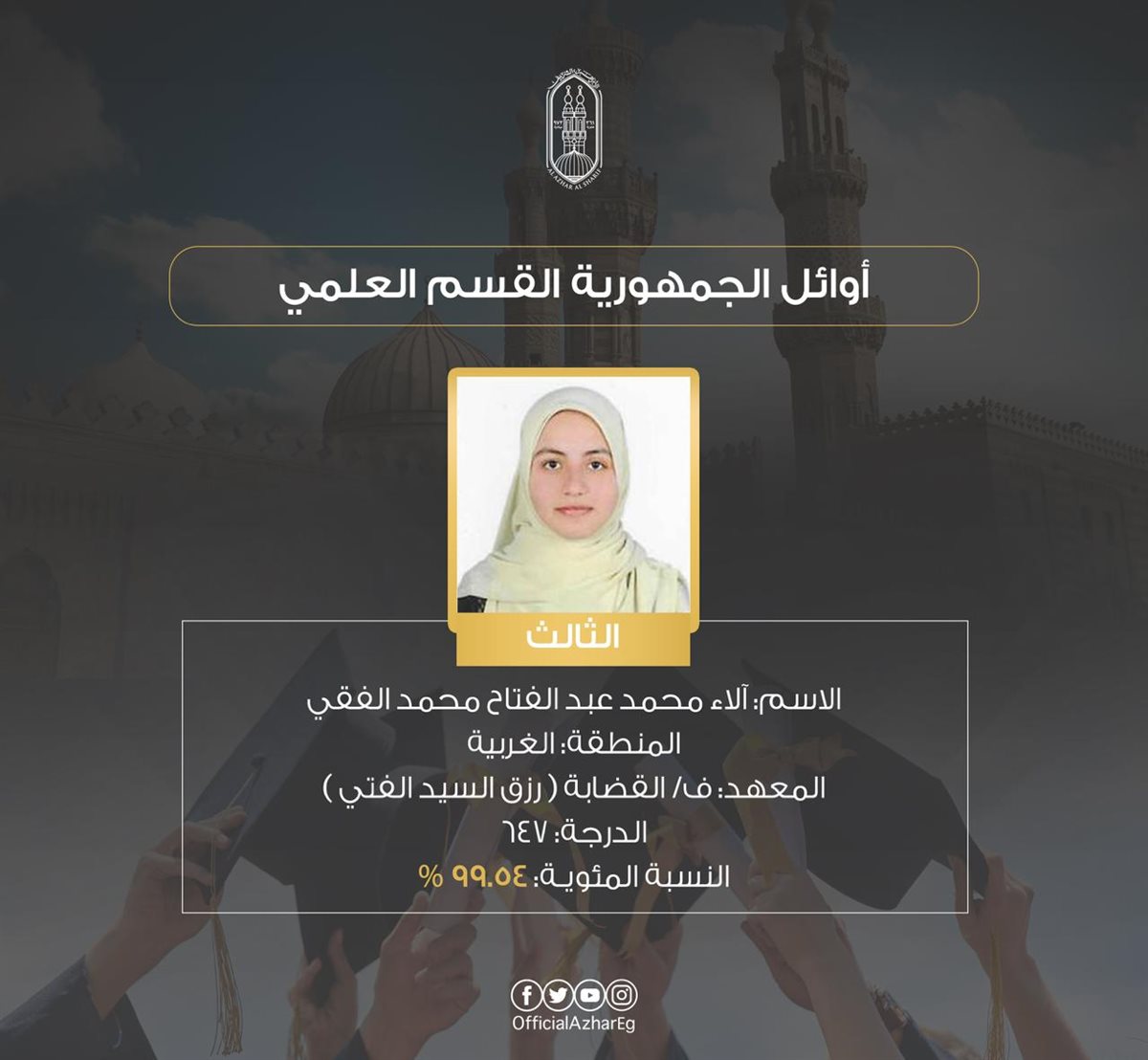 &nbsp;أوائل الشهادة الثانوية الأزهرية بالقسم العلمي