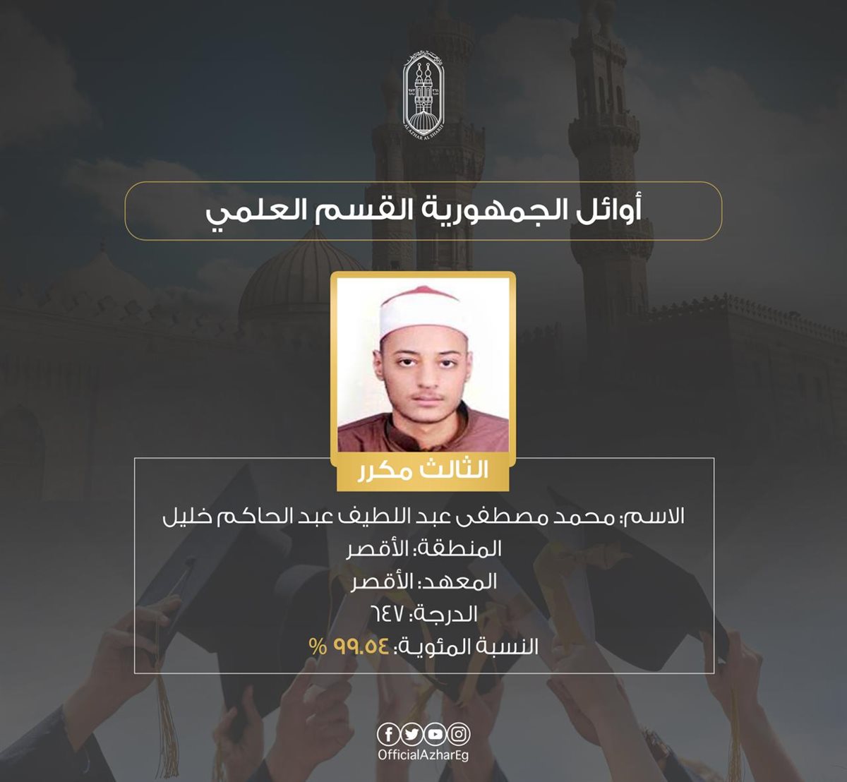 &nbsp;أوائل الشهادة الثانوية الأزهرية بالقسم العلمي