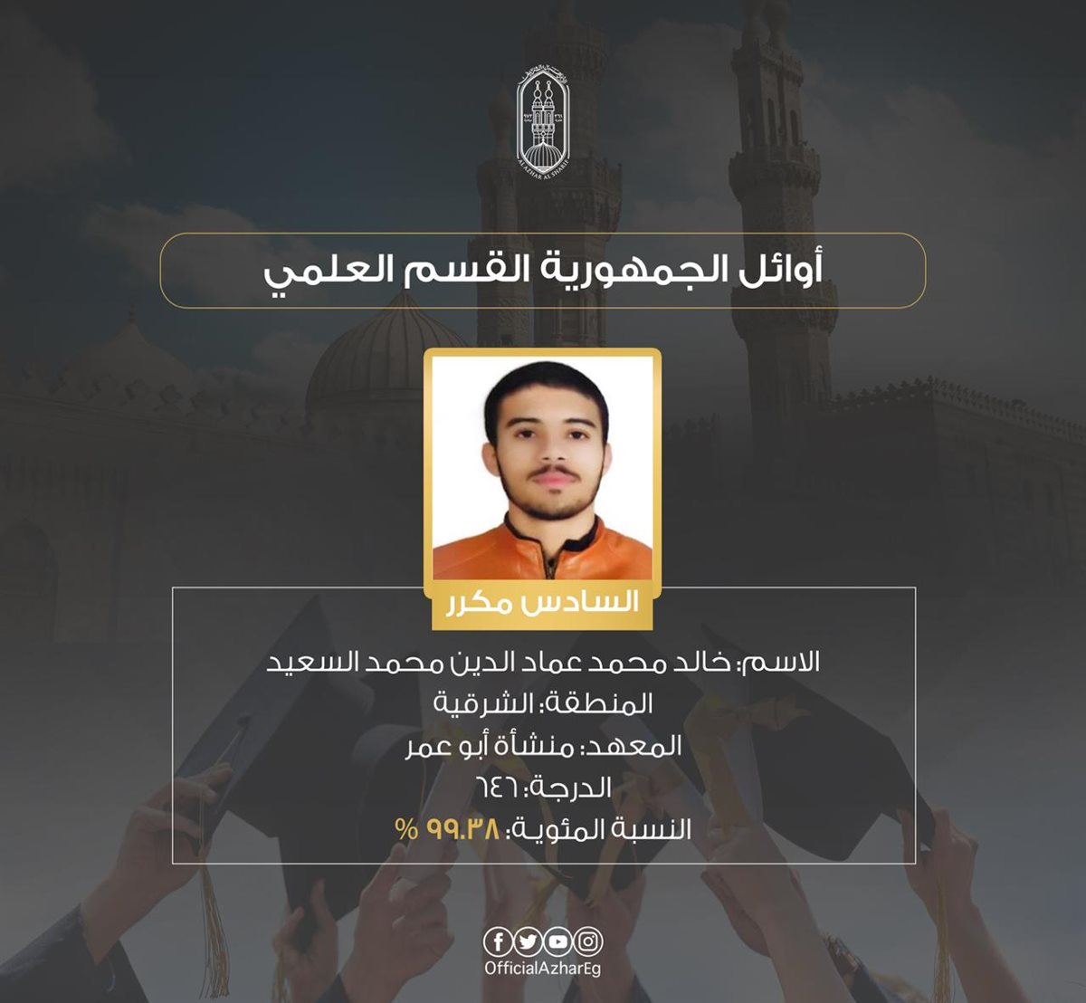 &nbsp;أوائل الشهادة الثانوية الأزهرية بالقسم العلمي