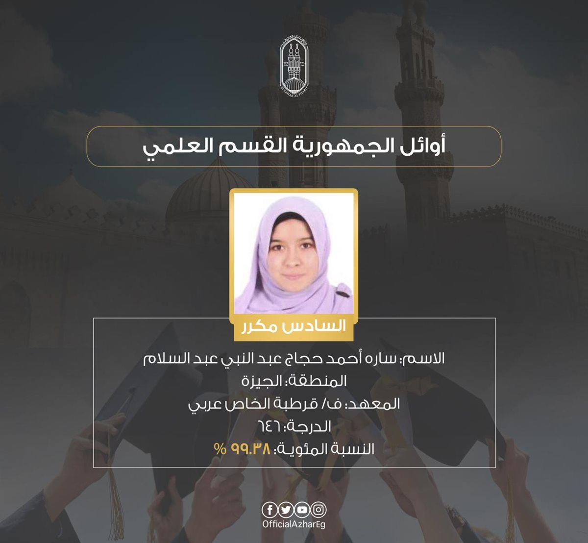 &nbsp;أوائل الشهادة الثانوية الأزهرية بالقسم العلمي