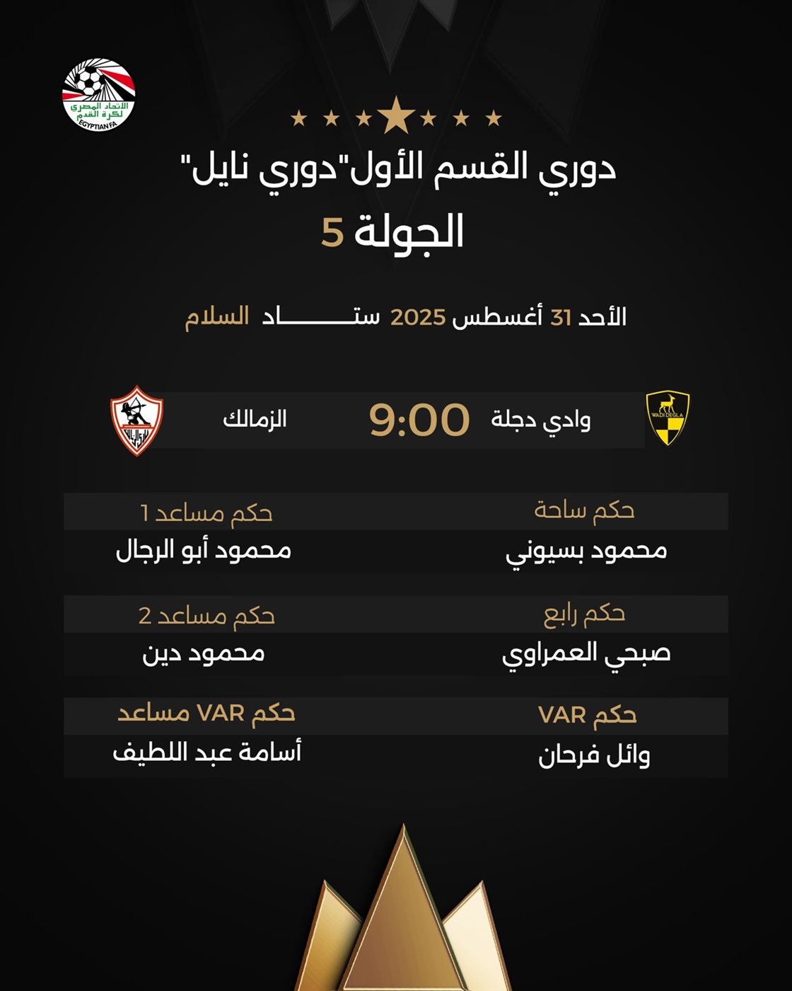 &nbsp;حكام مباريات الأحد بالدوري الممتاز