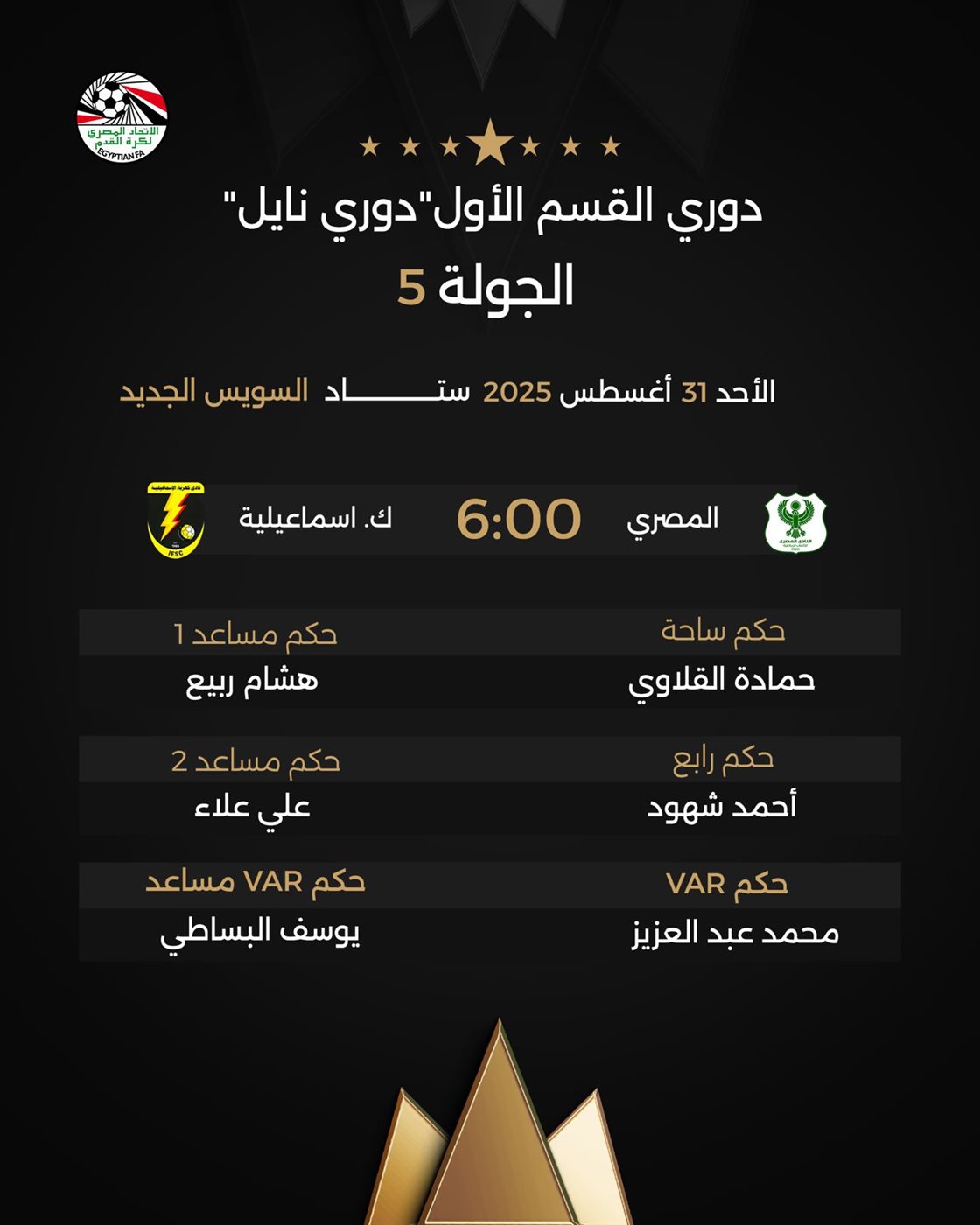 &nbsp;حكام مباريات الأحد بالدوري الممتاز