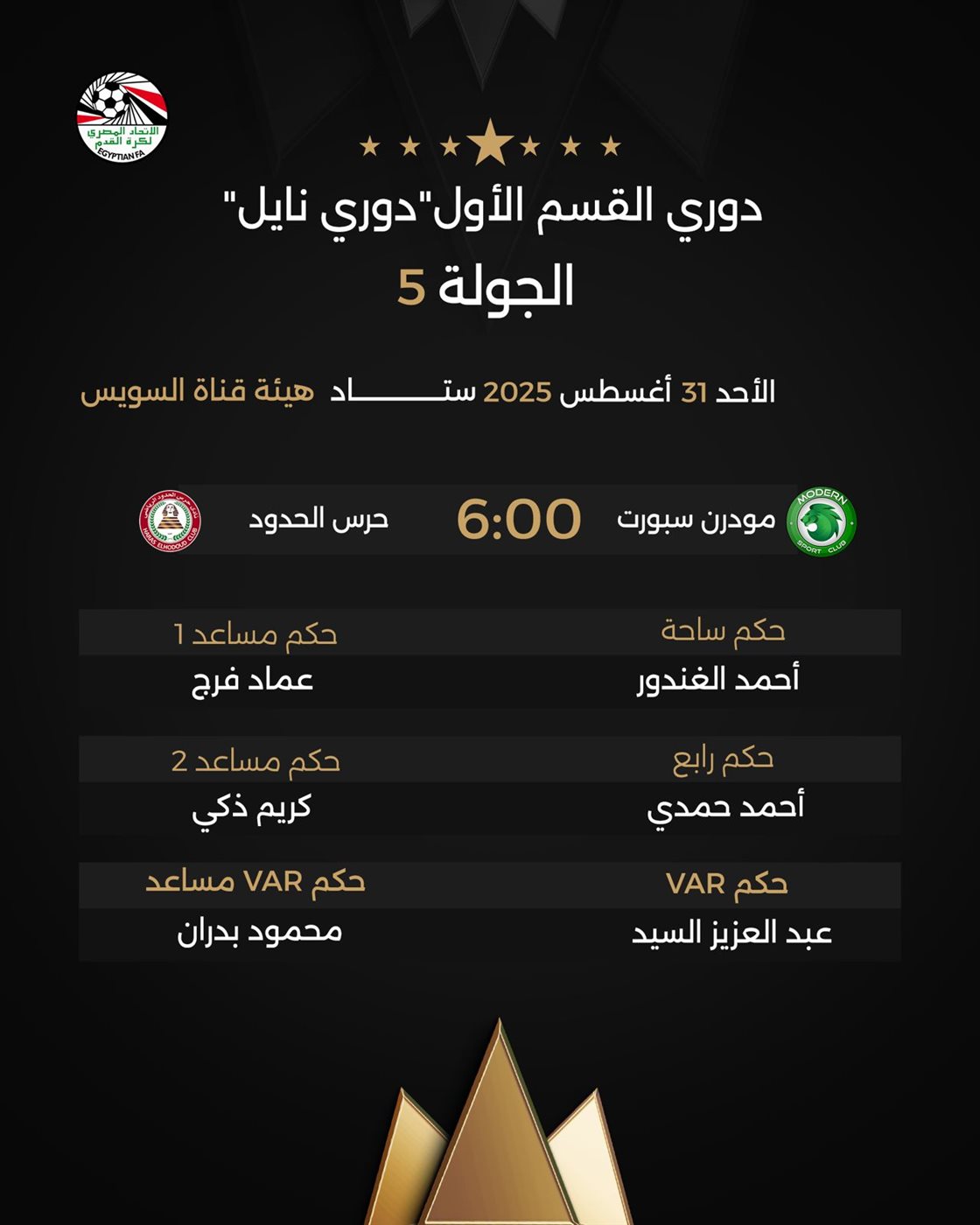 &nbsp;حكام مباريات الأحد بالدوري الممتاز