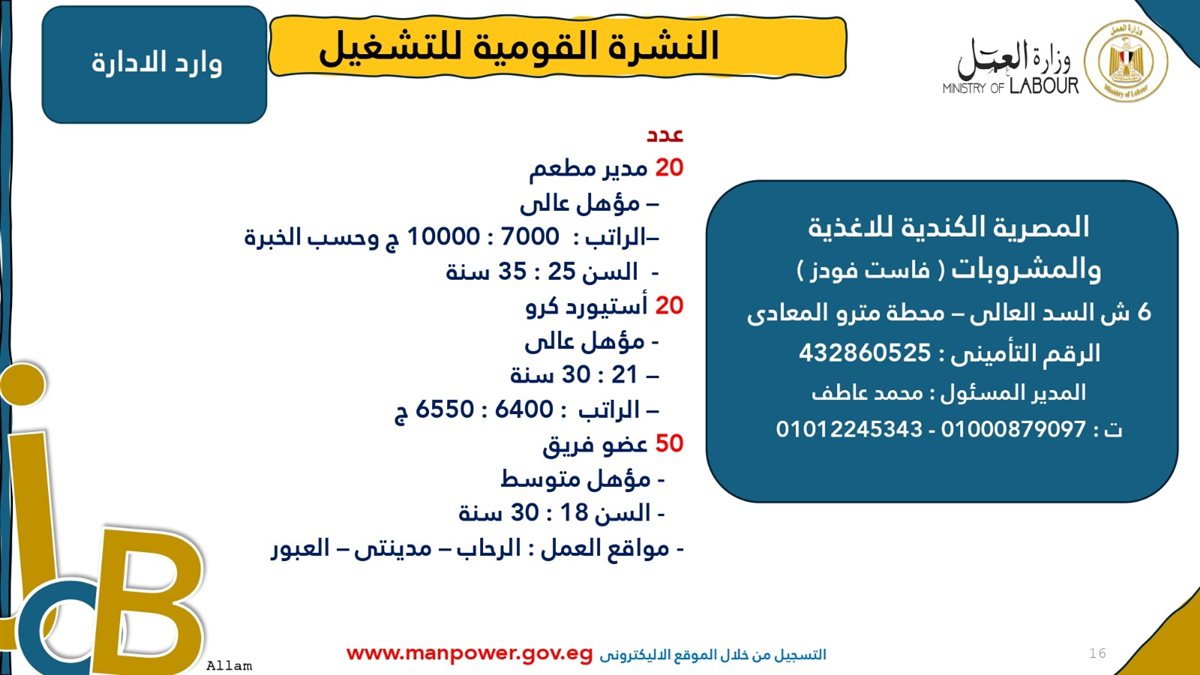 فرص عمل جديدة من وزارة العمل