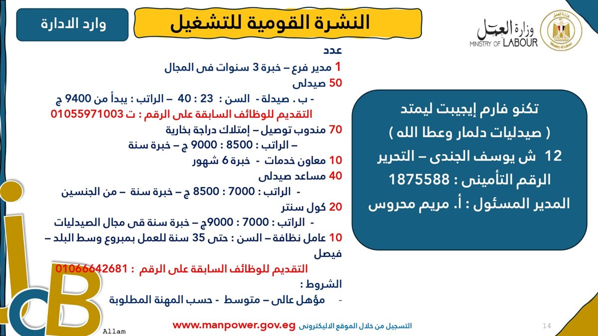 فرص عمل جديدة من وزارة العمل
