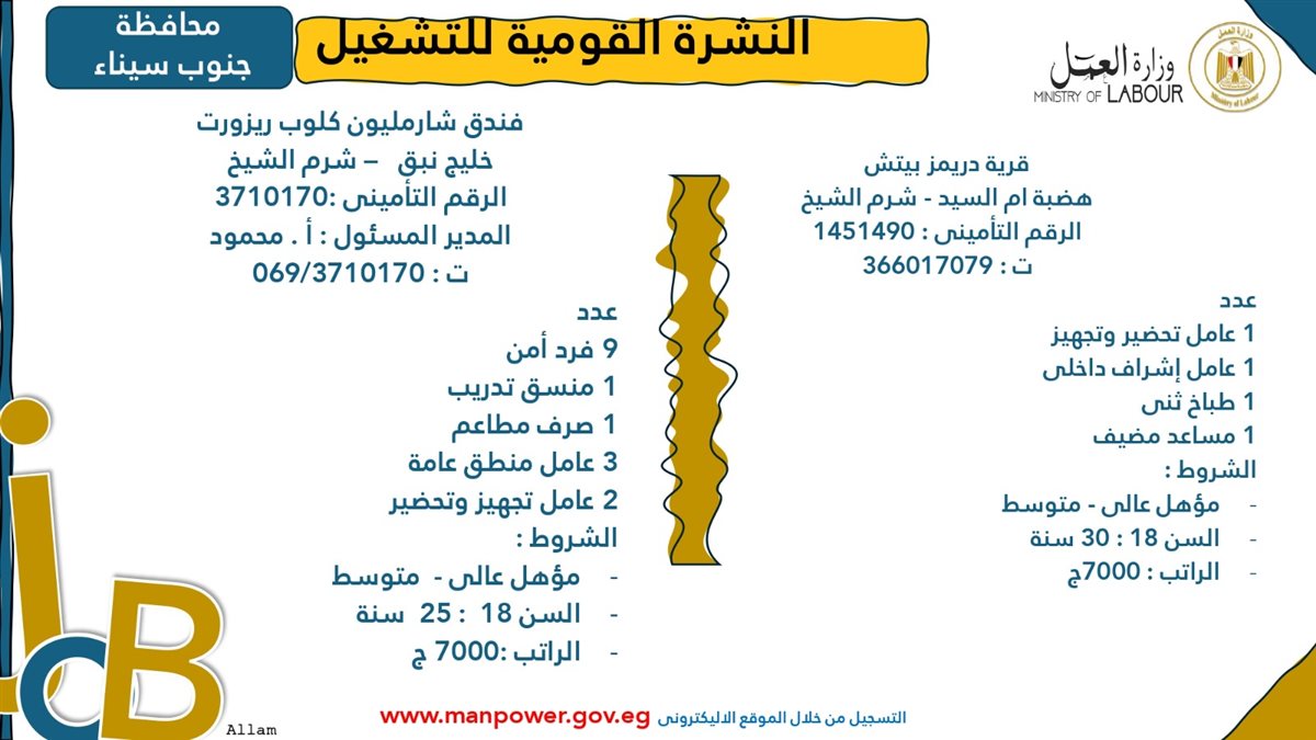 فرص عمل جديدة من وزارة العمل