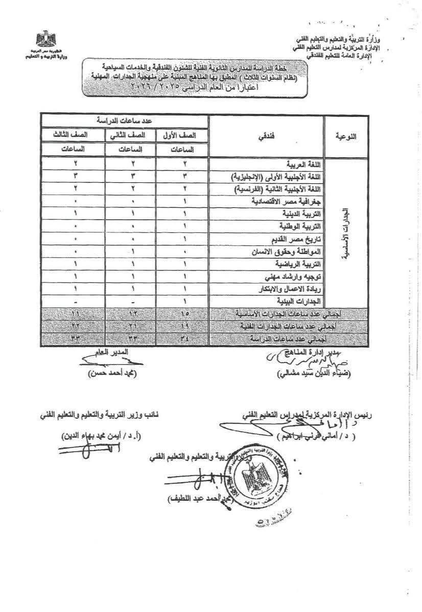 خطة الدراسة في المدارس الثانوية الفنية في العام الدراسي الجديد&nbsp;2026