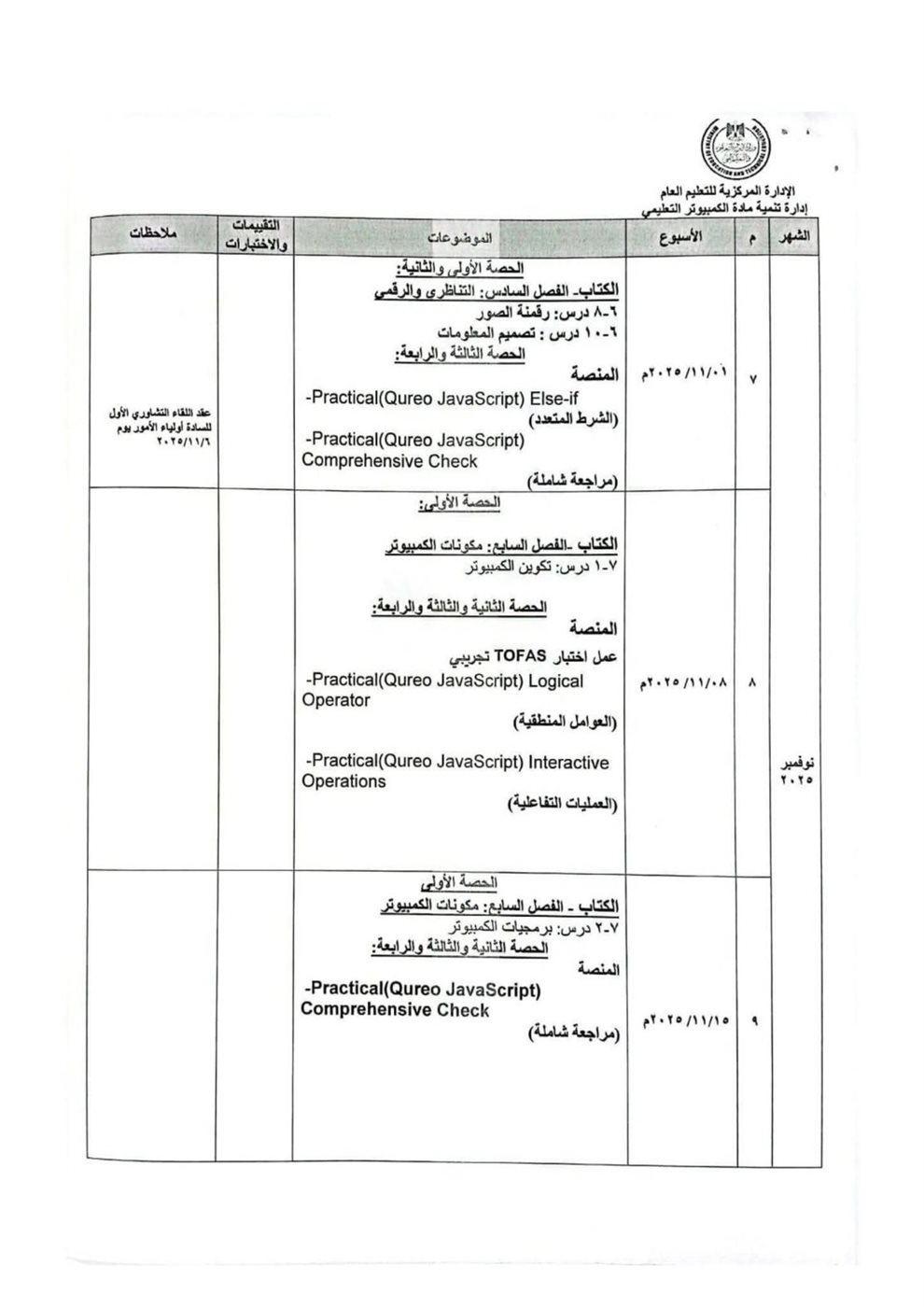 &nbsp; توزيع منهج البرمجة والذكاء الاصطناعي للصف الأول الثانوي للعام الدراسي الجديد&nbsp;