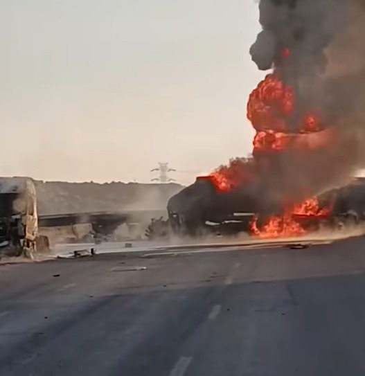 &nbsp;حادث اشتعال سيارة نقل مواد بترولية