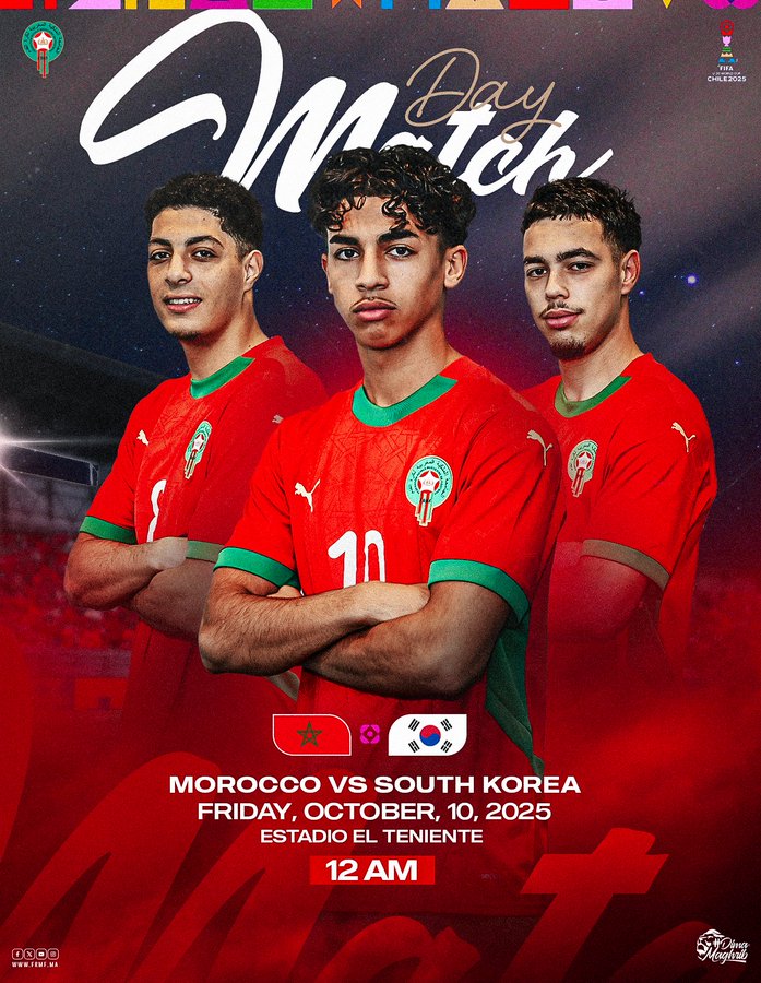 القنوات المفتوحة المجانية الناقلة لمشاهدة بث مباشر مباراة منتخب المغرب وكوريا الجنوبية للشباب اليوم في كأس العالم&nbsp;