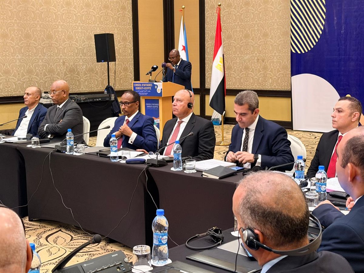 جانب من مشاركة الفريق كامل الوزير في الاجتماع الموسع مع أعضاء مجلس الأعمال المصري الجيبوتي