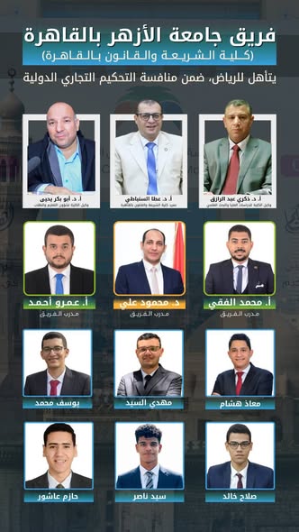 &nbsp;مشاركة 181 فريقًا من 24 دولة.. صعود فريق جامعة الأزهر لدور الـ32 في مسابقة التحكيم التجاري الدولية للعام الثالث على التوالي&nbsp;<br>&nbsp;