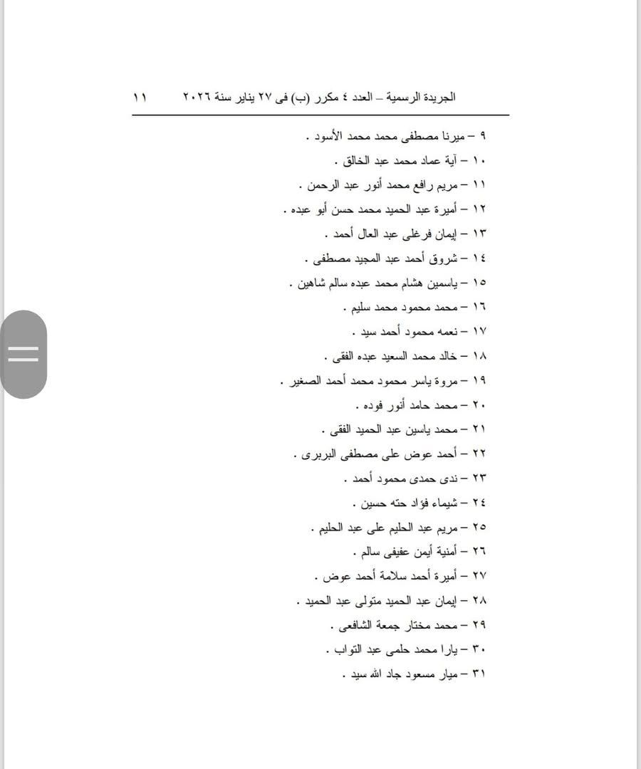 أسماء المقبولين في تعيينات النيابة الإدارية الجديدة&nbsp;