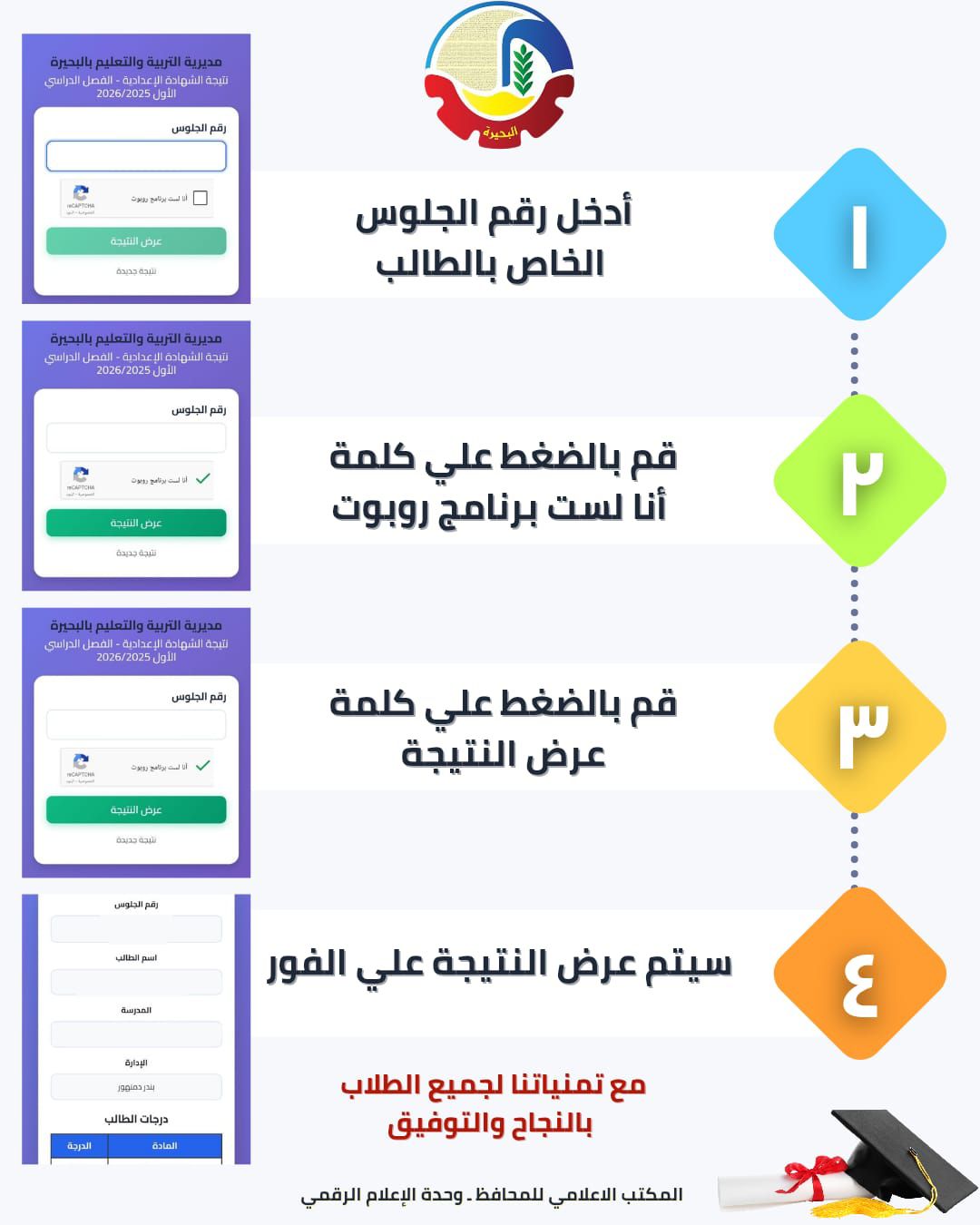 خطوات الاستعلام عن نتيجة الشهادة الإعدادية محافظة البحيرة