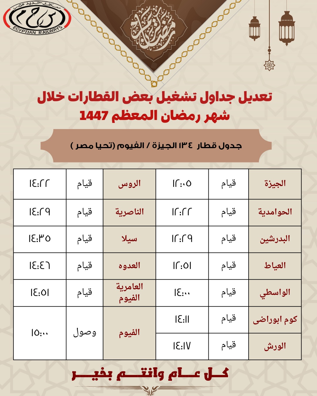تعديل مواعيد القطارات