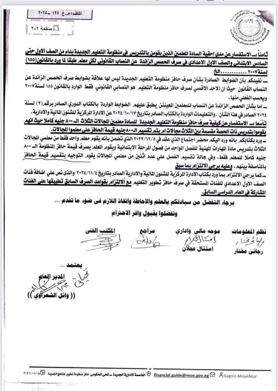 خطاب رسمي للوزارة إلى تعليم أسيوط يحدد الفئات المستحقة وغير المستحقة