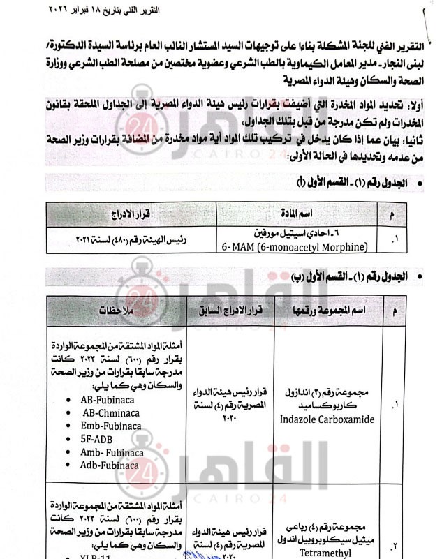 ننشر التقرير الفني &nbsp;للجنة المشكلة من النائب العام لتحديد المواد المخدرة المضافة