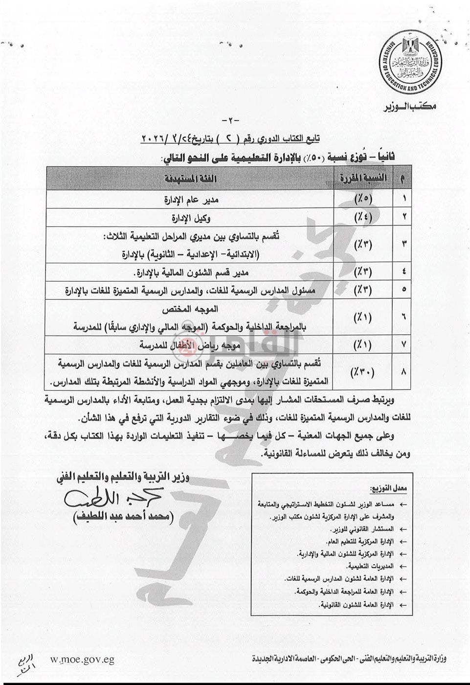 <strong>التعليم تصدر كتابًا دوريًا بإعادة توزيع متحصلات المصروفات للمدارس الرسمية والمتميزة للغات</strong>