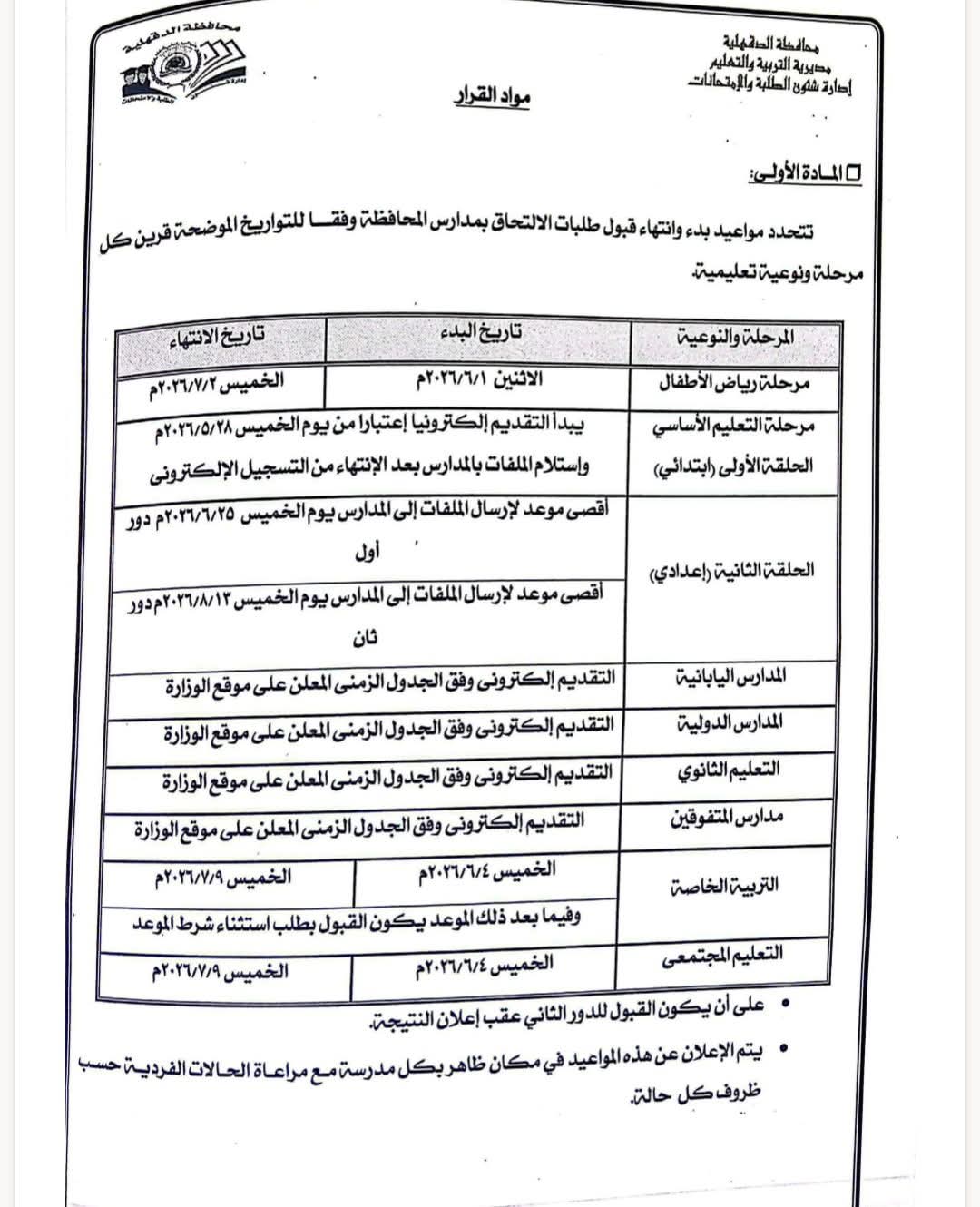 مواعيد بدء التقديم لمرحلة رياض الاطفال للعام الدراسي المقبل &nbsp;2027