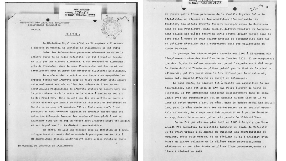 &nbsp;مطالبة رسمية موثقة لاسترداد رأس نفرتيتي تعود لعام 1946