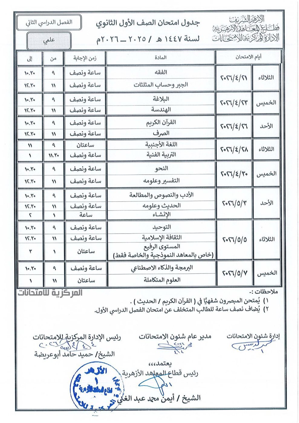 &nbsp;أولى أيام امتحانات نهاية العام لصفوف النقل الأزهرى&nbsp;