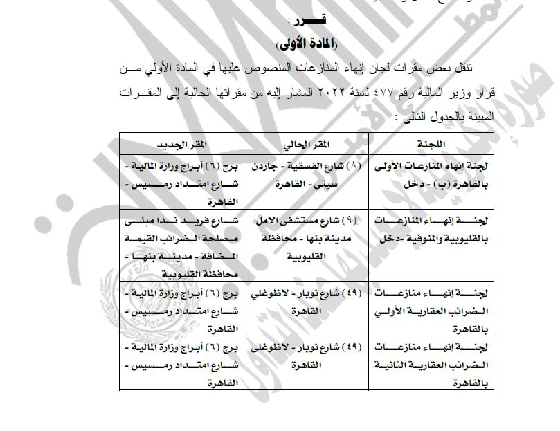 وزير المالية يصدر قرارًا بنقل مقرات لجان إنهاء المنازعات الضريبية وإعادة تشكيل عضويتها