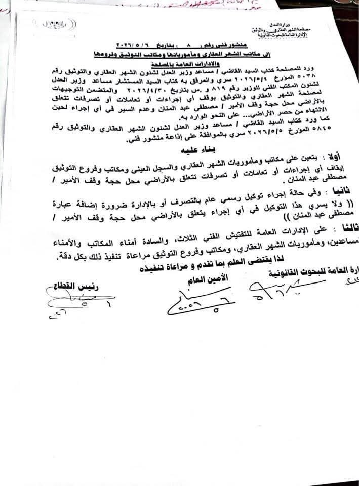 تفاصيل قرار الشهر العقاري بشأن وقف الأمير مصطفى عبد المنان