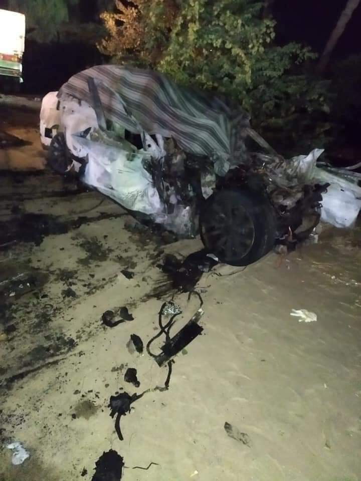 تفحم سيارة ملاكي بحادث أسيوط 