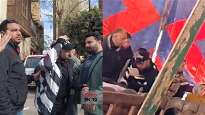 نجل فكري صادق ينهار بالبكاء خلال قراءة القرآن في جنازة والده بمسجد السيدة نفيسة