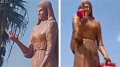 مصنوعة من الجبس.. تلف جزئي في ثمرة تمثال ملكة الفراولة بالقصاصين في الإسماعيلية وجارٍ إصلاحها