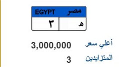 هـ 3.. الداخلية تطرح مزادًا على لوحة مرور مميزة بسعر 3 ملايين جنيه 