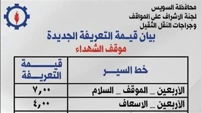 محافظ السويس يعتمد التعريفة الجديدة لخطوط المواصلات بعد زيادة أسعار الوقود