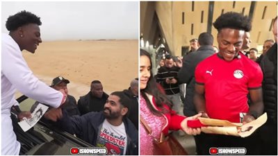 شاب وفتاة يهديان اليوتيوبر سبيد رسومات في الأهرامات والمتحف المصري الكبير 