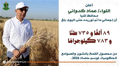 توريد أكثر من 89 ألف طن قمح إلى صوامع وشون المنيا منذ انطلاق موسم 2026