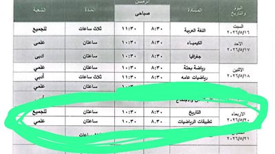 الخطأ الموجود بجدول الامتحانات
